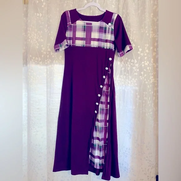 4/$20 Sale! Nwot Fall Cotton Maxi Dress W/Plaid Peekaboo Panel, Womens S | Color: Purple | Size: S | Misfits_Closet's Closet
